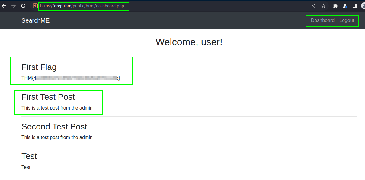 Logged in Dashboard